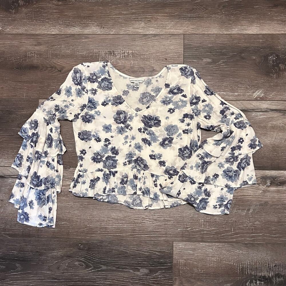 American Eagle Boho Floral Ruffle Long Sleeve Top Size XS - Picture 4 of 8